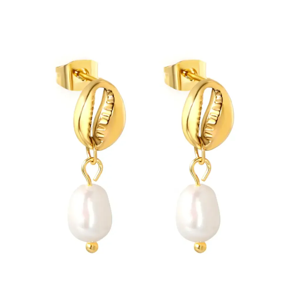 Golden Pearl Bean Vergoldete Ohrstecker mit Süßwasserperlen & Kaffeebohnen-Design